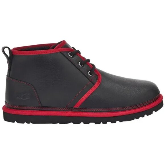 UGG [NEW] Neumel Leather Ankle Boots Wool Lining Black with Red Trim 1133777 - Picture 1 of 5